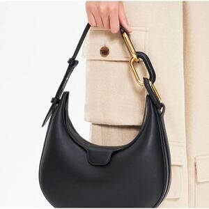 Charles & Keith Kora Metallic Accent Moon Hobo Bag Black NWT